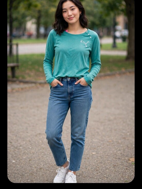 Puma Tops - Puma Teal Long Sleeve Tunic with Button Shoulder